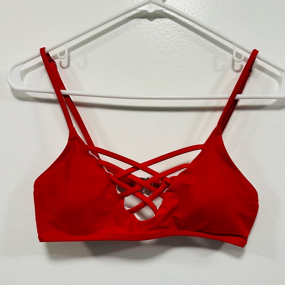 Cupshe red swimsuit, bikini top! Lace up swimsuit size small!